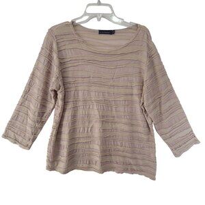 Cut Loose Women's Long Sleeve Textured Pullover Knit  Top Tan & Cream  Size XL